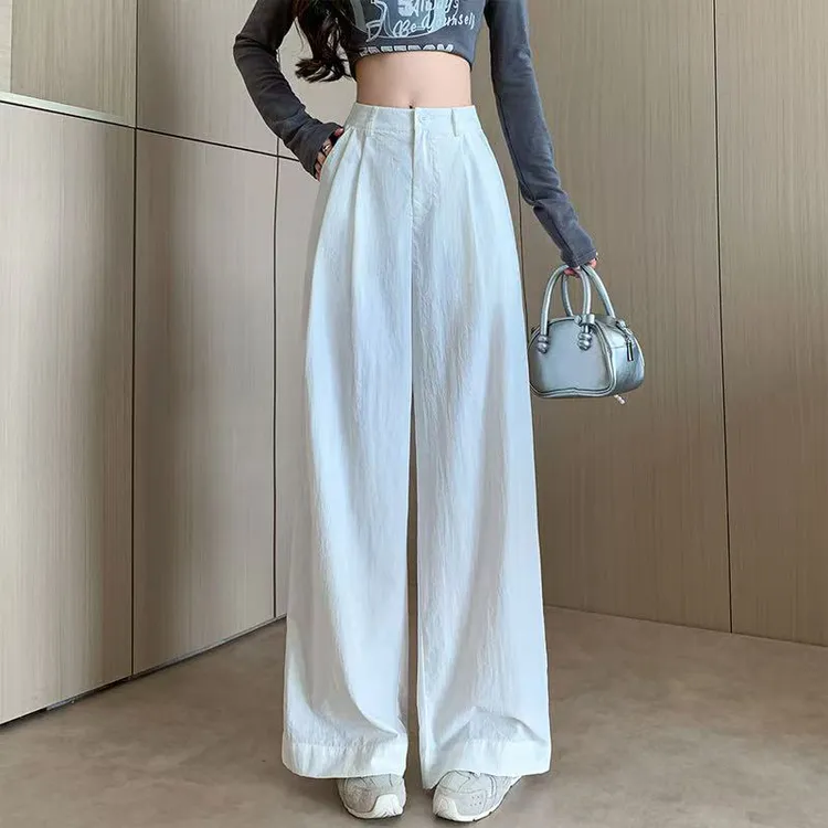 小个子显瘦高腰垂感锦纶阔腿裤夏季薄款休闲拖地裤