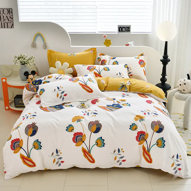 四季通用100%全棉床上用品纯棉斜纹印花棉被罩四件套小清新一米