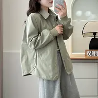 春季新款休闲风女常规纯色短外套休闲韩版日系长袖外套潮流上衣