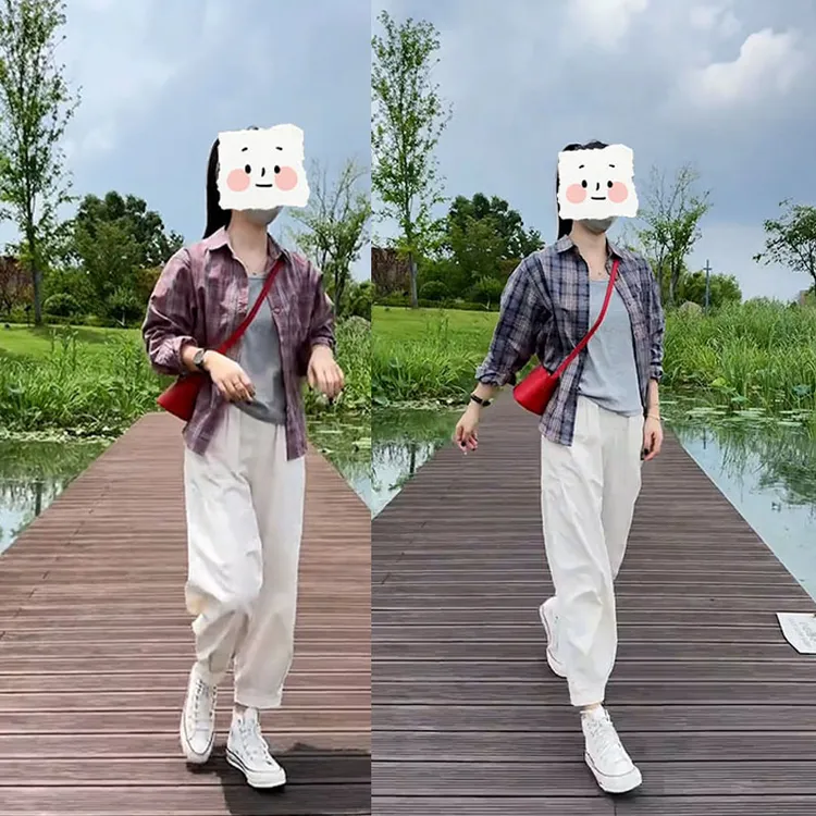 春秋穿搭一整套高级感时尚格子衬衫休闲裤小个子网红炸街三件套