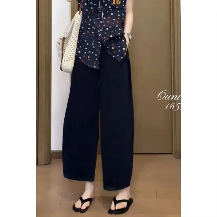 艾塔莉韩版时尚休闲裤子女夏季新款高腰百搭梨型身材显瘦阔腿裤