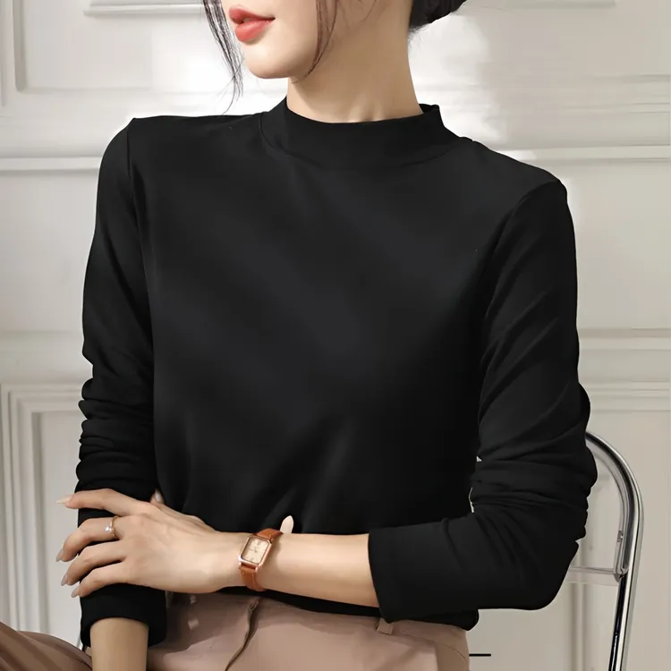 秋冬季纯色小立领打底衫半高领螺纹弹力修身显瘦上衣长袖女t恤女