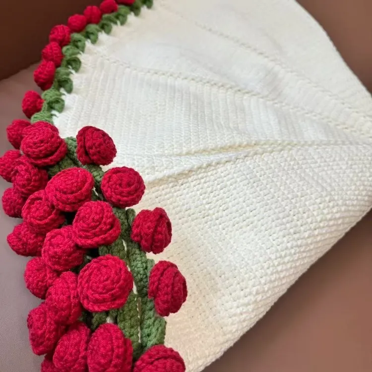 玫瑰花束毯子diy材料包郁金香花毯毛线团手工编织毯子送闺蜜礼物