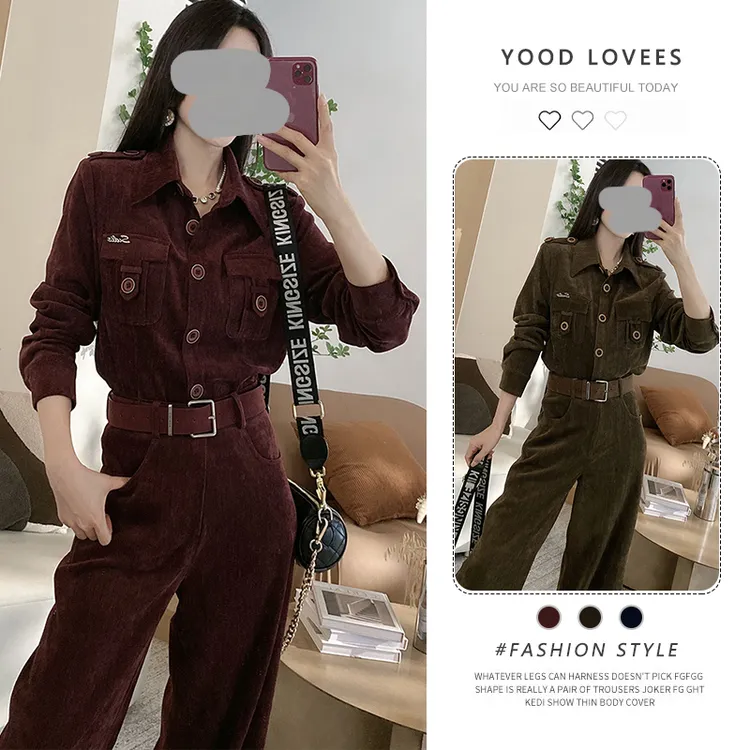 2025春秋新款显瘦减龄工装单排扣肩章外套上衣女显瘦阔腿裤两件套