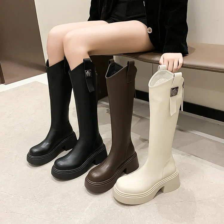 增高显瘦厚底长筒靴女2025秋冬新款百搭骑士靴小个子不过膝瘦瘦靴