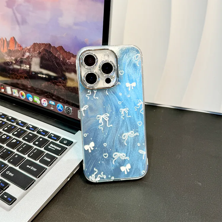 蓝色蝴蝶手机壳适用苹果16promax15无边框14精孔13羽纱12全包超薄