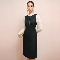 【晨粉专享价】【绵羊毛】气质穿搭撞色拼接钉珠工艺荷叶领连衣裙女