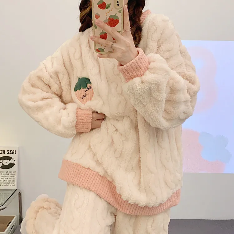 珊瑚绒睡衣女冬季长袖2024新款法兰绒加厚保暖春秋天家居服套装