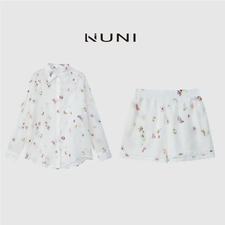 LINUNI“午后花园”亚麻重工宽松满刺绣原创定制款高级套装LN02939