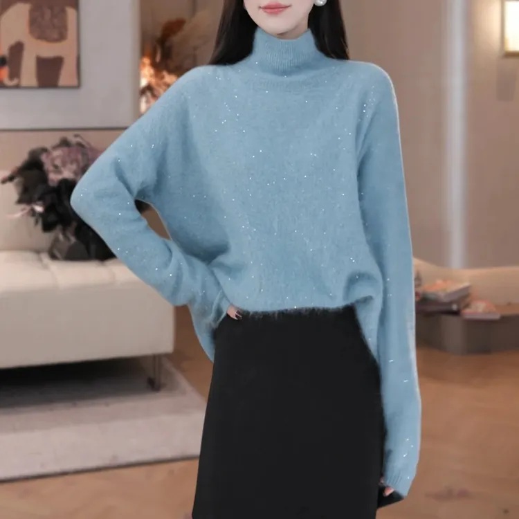 秋冬新款宽松圆领纯色套头长袖毛衣针织衫女时尚百搭显瘦长袖毛衣