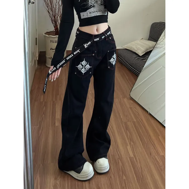 美式复古高级感水洗牛仔裤裤子女款2026春季新款宽松垂感阔腿长裤