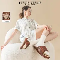 TeenieWeenie小熊凉感棉麻布拖鞋女夏季家居室内吸汗防滑防臭鞋子