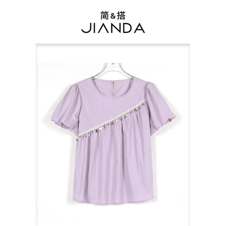 简&搭【千屿Sheila】花苞袖民族风贝壳T恤252-TX/0414-5500373