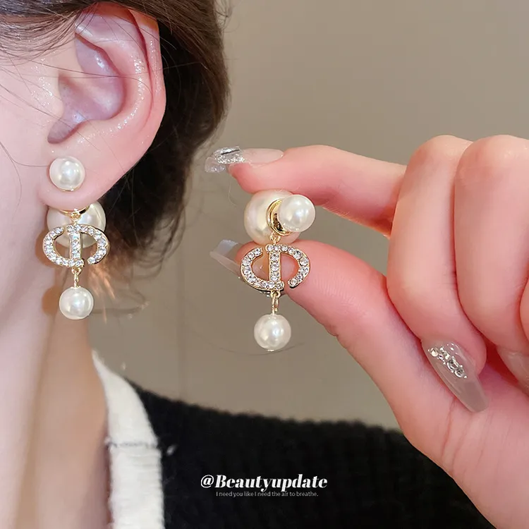 足银仿珍珠耳饰 韦雪同款耳钉小众耳环时尚气质耳饰