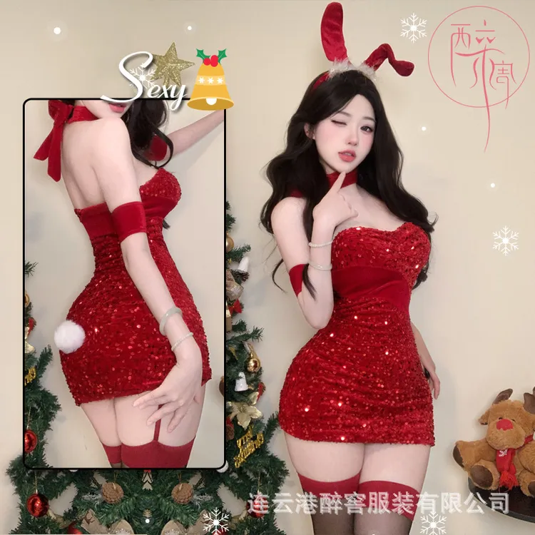 甜辣新年圣诞制服纯欲吊带连衣内衣套装公主辣妹性感少女红色挂脖