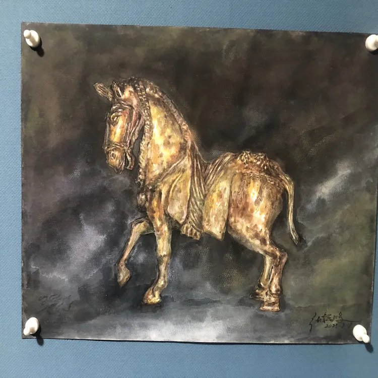 水彩鎏金青铜马作品原作