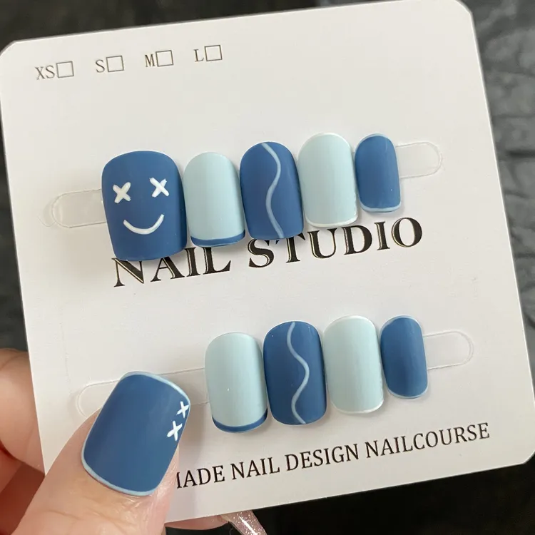 0055现货24小时发货 磨砂蓝短短 纯手工穿戴甲