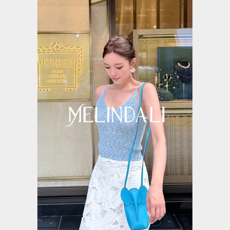 Melinda Li【洋气系】夏日琉光金丝柔韧长绒棉度假针织吊带花纱背心