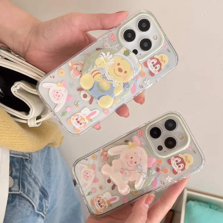 春日维尼熊皮杰猪磁吸壳适用iphone16Promax苹果15手机壳14双层13