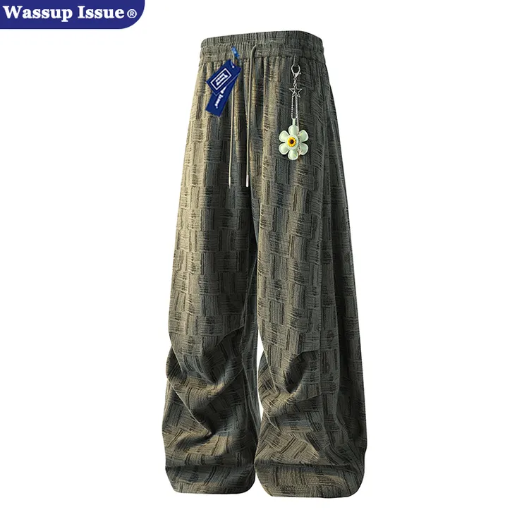 WASSUP ISSUE美式扎染格纹休闲裤子男款春秋季宽松休闲直筒长裤男
