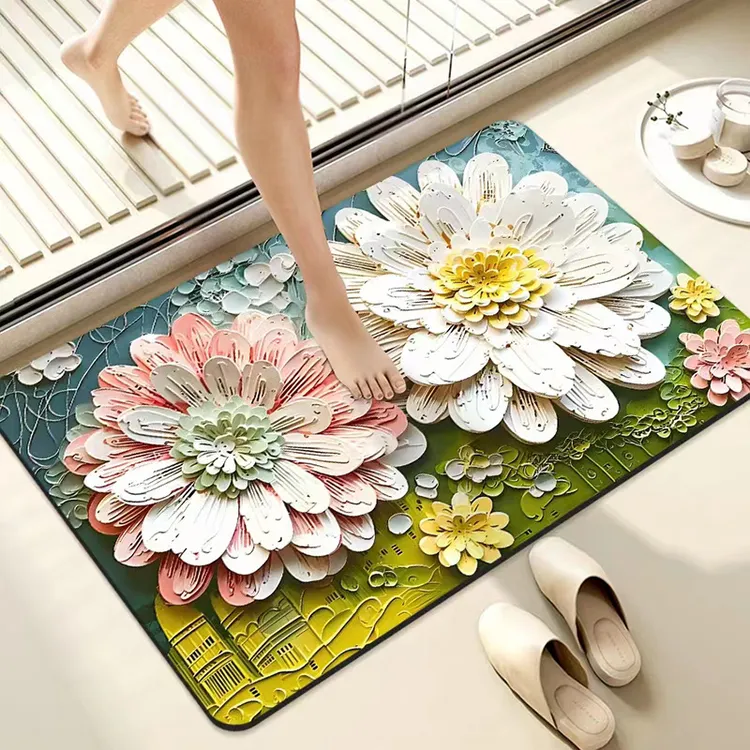 油画小雏菊简约地垫家用卫生间吸水易打理脚踏垫浴室耐脏防滑垫