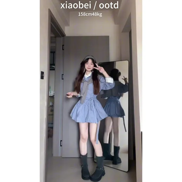 配针织披肩收腰假两件格纹连衣裙女2025早秋新款百搭通勤格子裙潮