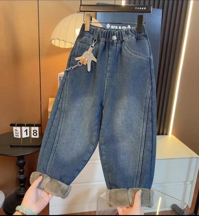 【兔绒加厚】儿童百搭加绒牛仔裤冬季韩版慵懒中大童潮