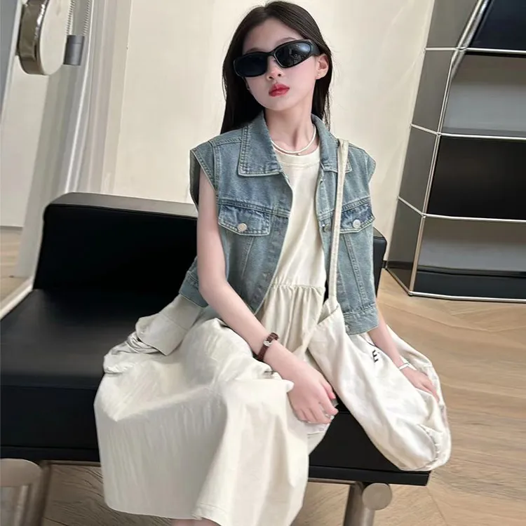 女童夏季牛仔马甲2025新款儿童洋气时髦休闲外套女孩韩版潮酷外套