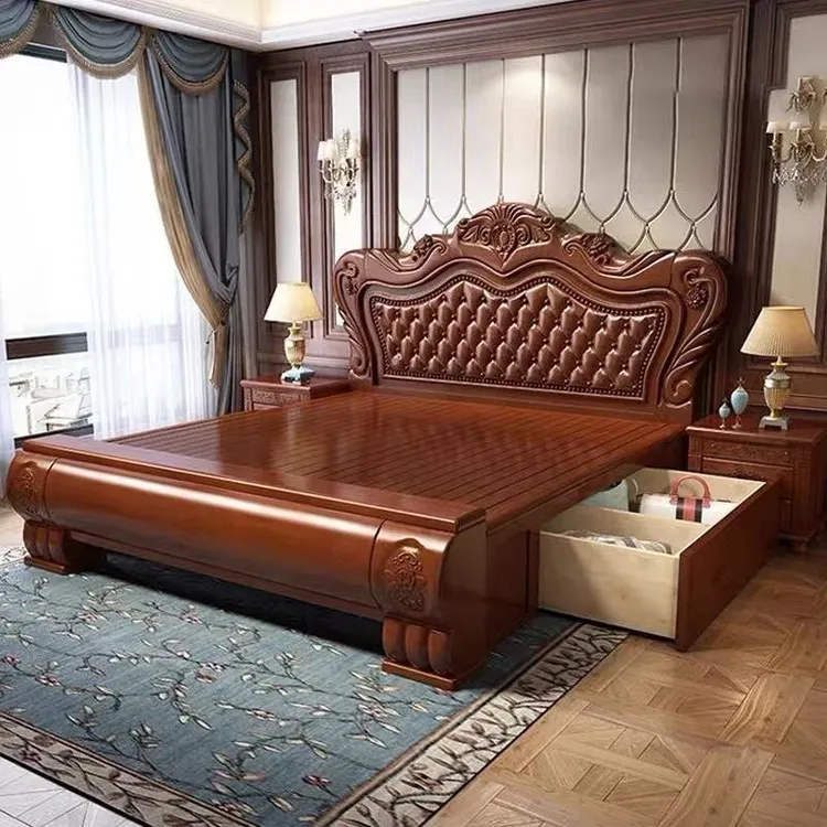 2025新款家用欧式实木床婚床奢华雕花公主床主卧双人大床储物高箱