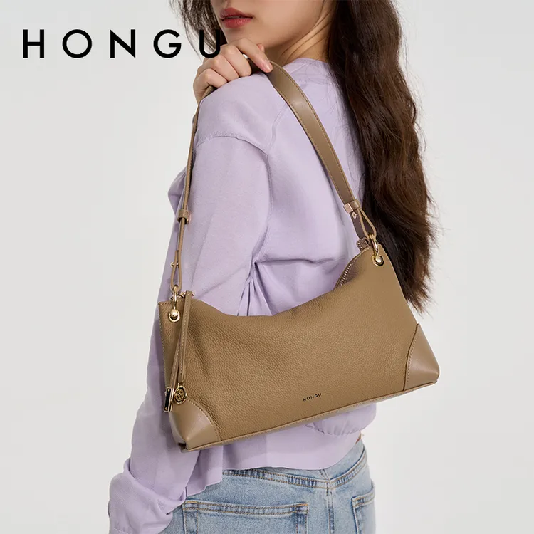 HONGU/红谷真皮托特包轻奢通勤风单肩包腋下包简约斜挎包H5176743