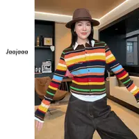 Jaajaaa霓虹手稿  小众针织条纹女上衣宽松条纹针织polo开衫/CEE