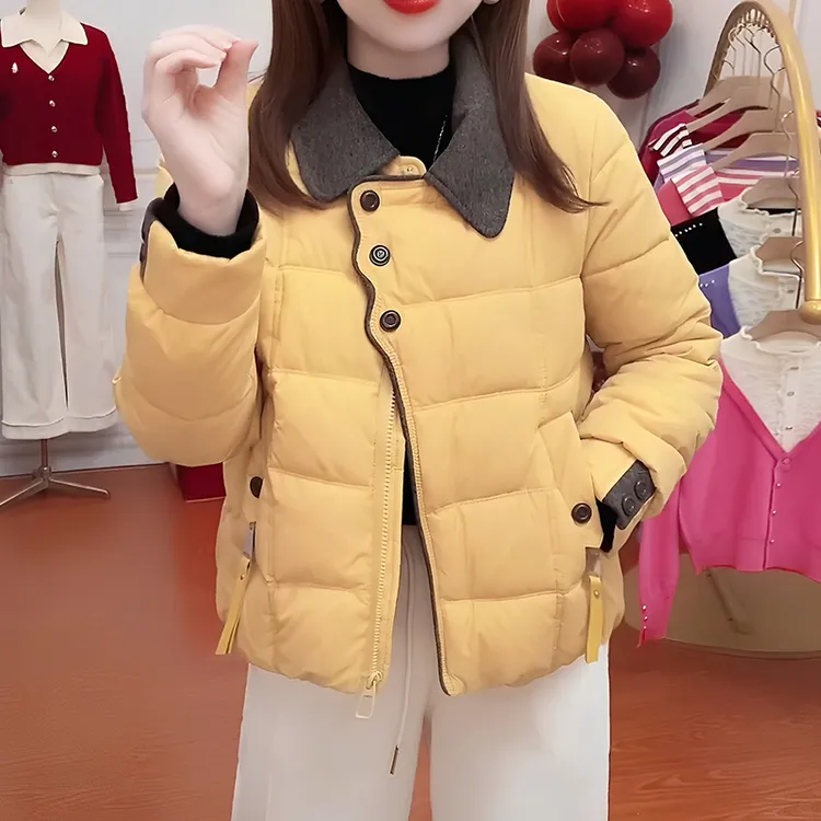 时尚翻领短款棉服女2025冬季新款洋气宽松显瘦百搭轻薄保暖外套潮