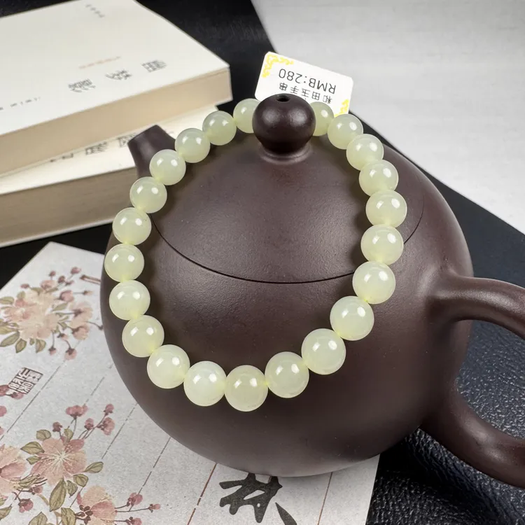 和田玉手串暖白8mm