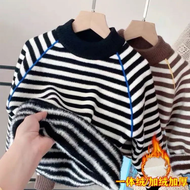 【男童加绒加厚不起球】毛衣秋冬新款中大童男孩一体绒加厚针织衫潮