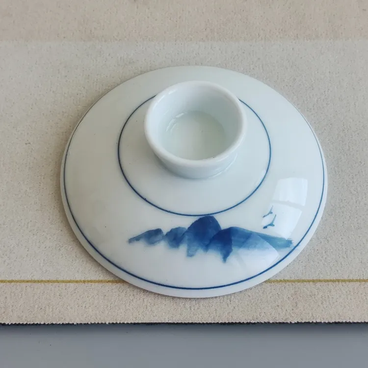 手绘青花瓷茶盖子盖碗单盖功夫茶具配件配盖大号泡茶碗盖杯盖