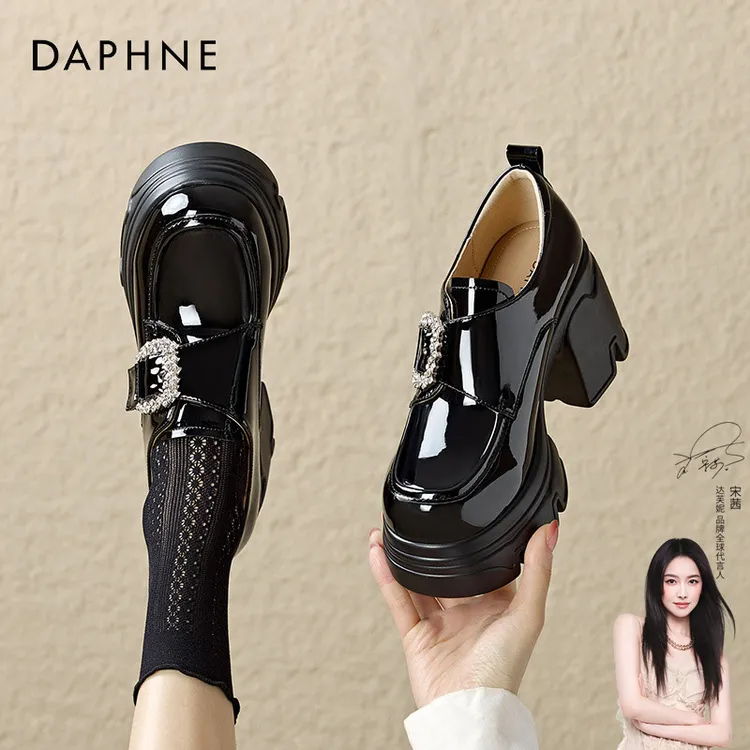 达芙妮乐福鞋子女款爆款2025新款粗跟不累脚小皮鞋通勤女高跟单鞋