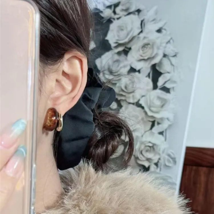 铜合金亚克力耳饰 初霁007复古琥珀金色轻奢高级感耳钉耳饰女