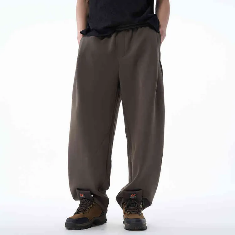 流石男装时尚宽松休闲裤2025年新款春秋季男士抽绳阔腿弯刀长裤潮