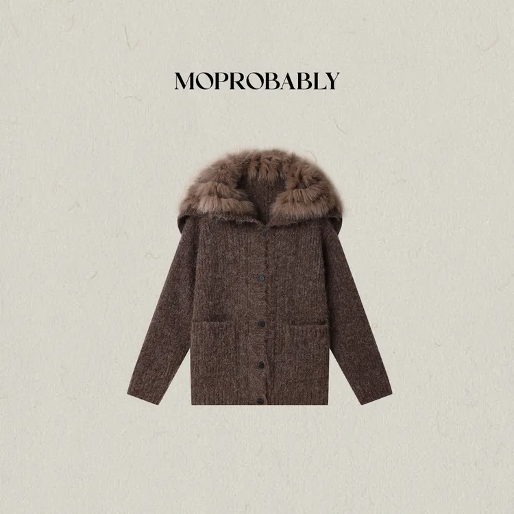 Moprobably李予诺「天使之翼」时尚百搭狐狸毛针织开衫外套L5477060