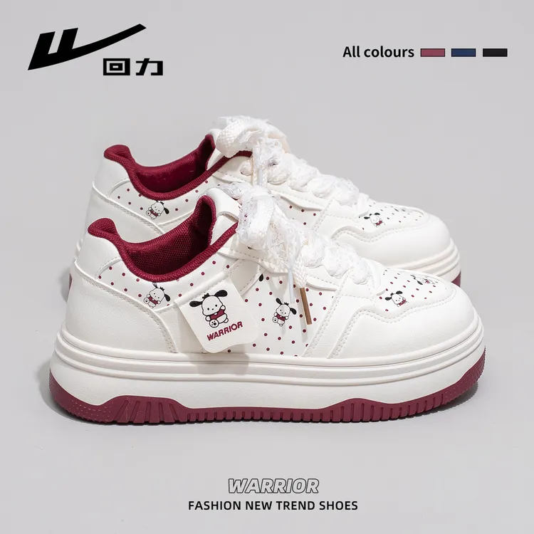 回力帕恰狗可爱小白鞋女2025新款厚底小众女鞋酒红色休闲学生板鞋