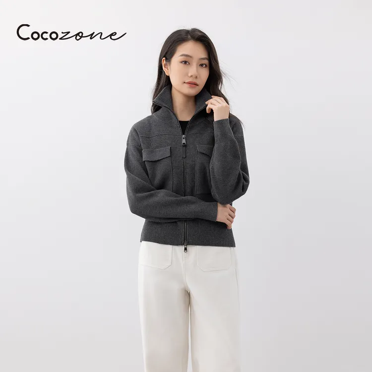 COCO ZONE刘一一 立领拉链羊毛针织开衫时尚 CD2A1905