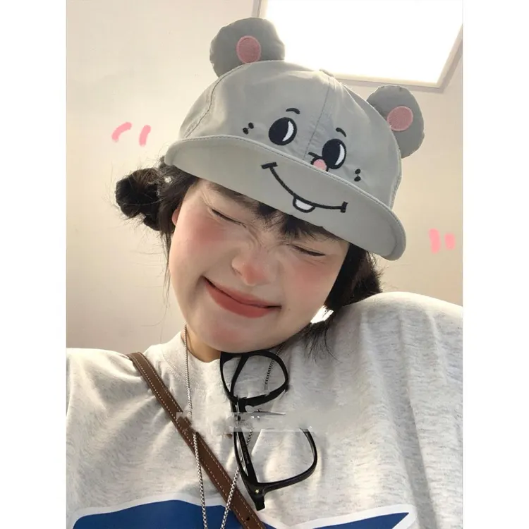 原创版！灰耗子大老鼠耳朵翻檐鸭舌帽春夏搞怪卡通透气棒球帽百搭