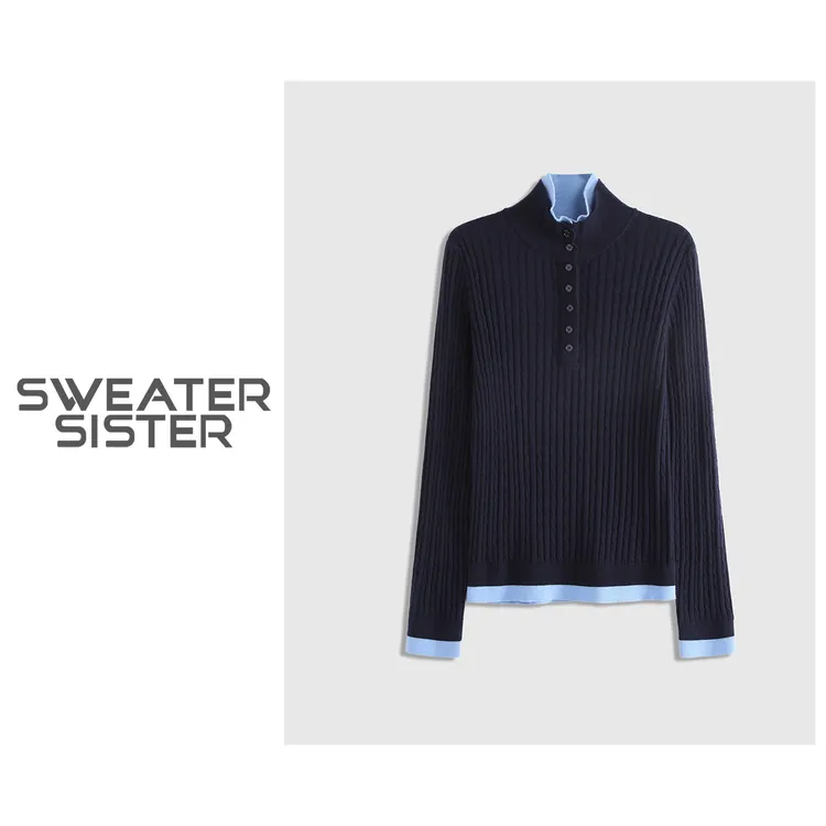 【假两件】新款舒适软糯假两件针织衫高级感撞色毛衣女6688-8568