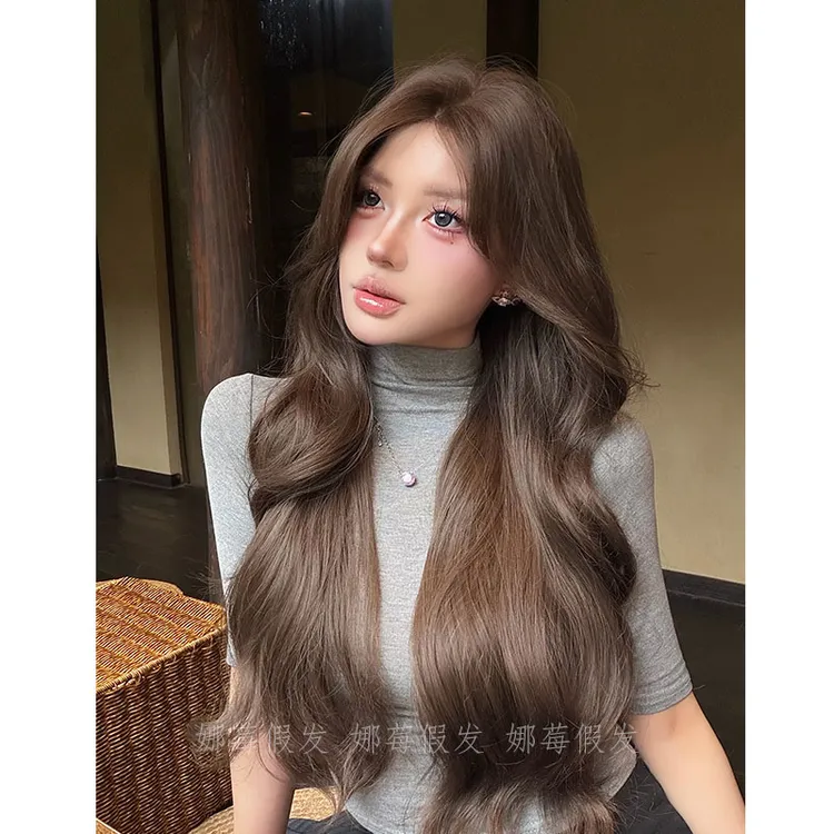 kuku定制【免发网的仿递针·uu酱】冷棕色大波浪自然蕾丝全头套假发