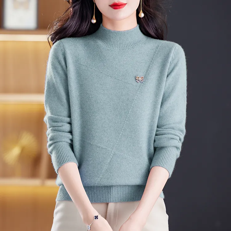 哥弟阿玛施正100%纯羊绒衫女秋冬新款半高领软糯双股加厚打底毛衣