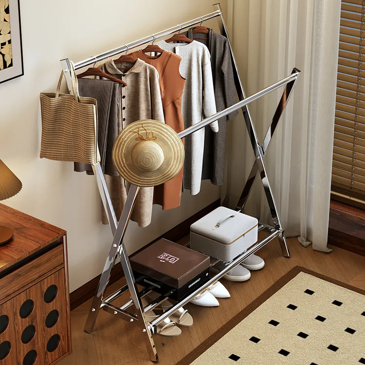 挂衣架落地卧室家用房间室内双杆双层晾晒衣服架子多功能衣帽架子