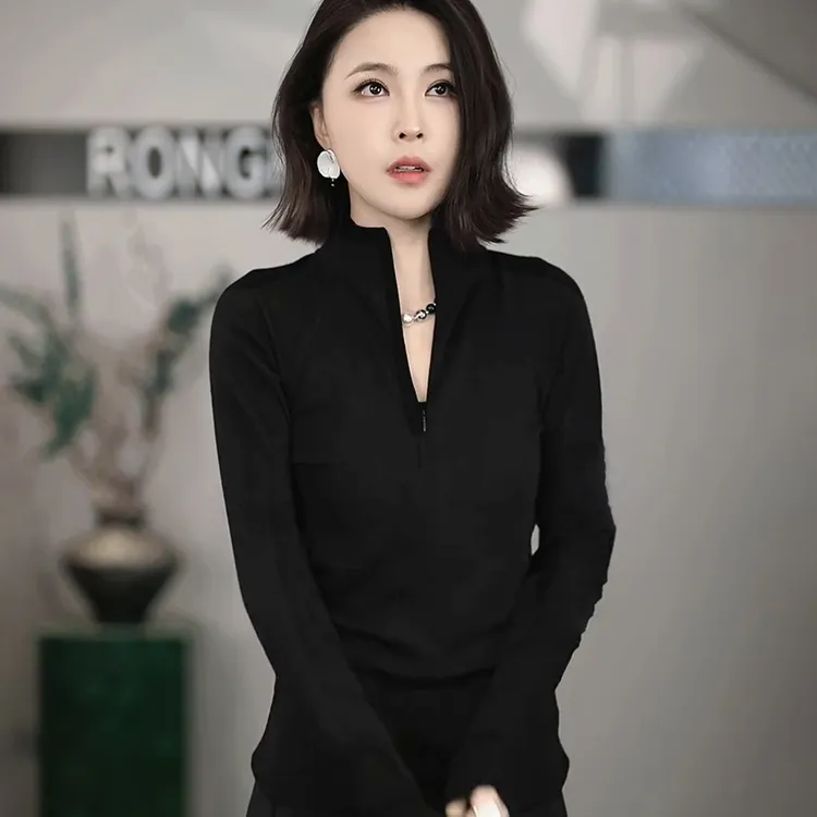 溶溶【漫日暖咖】RONGRONG 100绵羊毛半拉链保暖休闲打底衫LW-84166