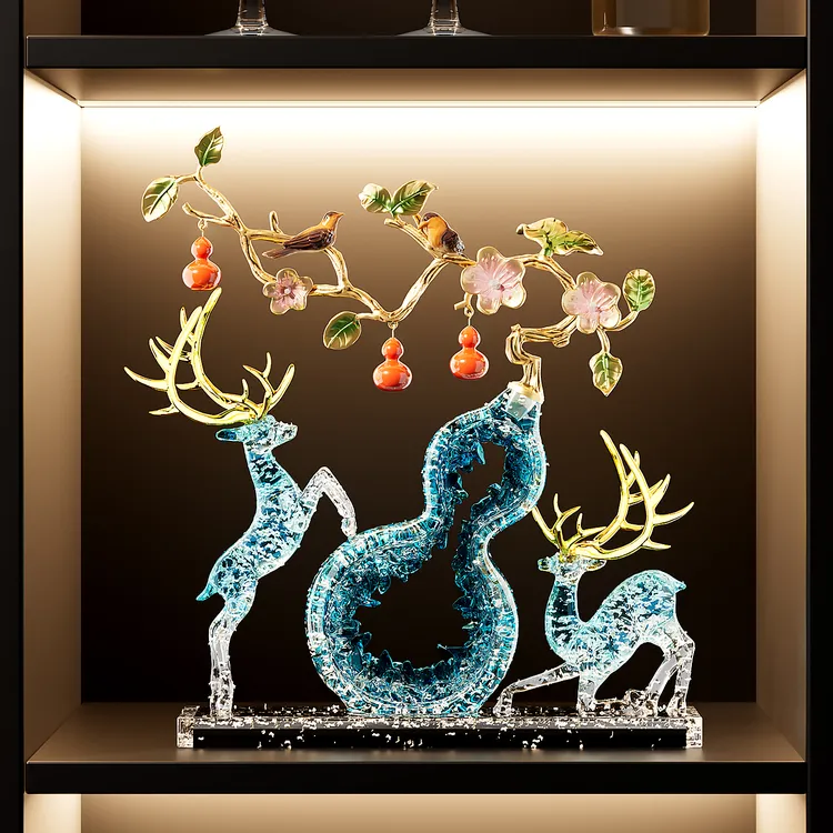 新中式柿柿如意葫芦装饰鹿摆件招财柿子客厅玄关酒柜乔迁开业礼物