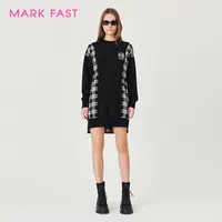 MARKFAST设计师品牌格纹拼接纯棉卫衣连衣裙女秋M1CFW61450