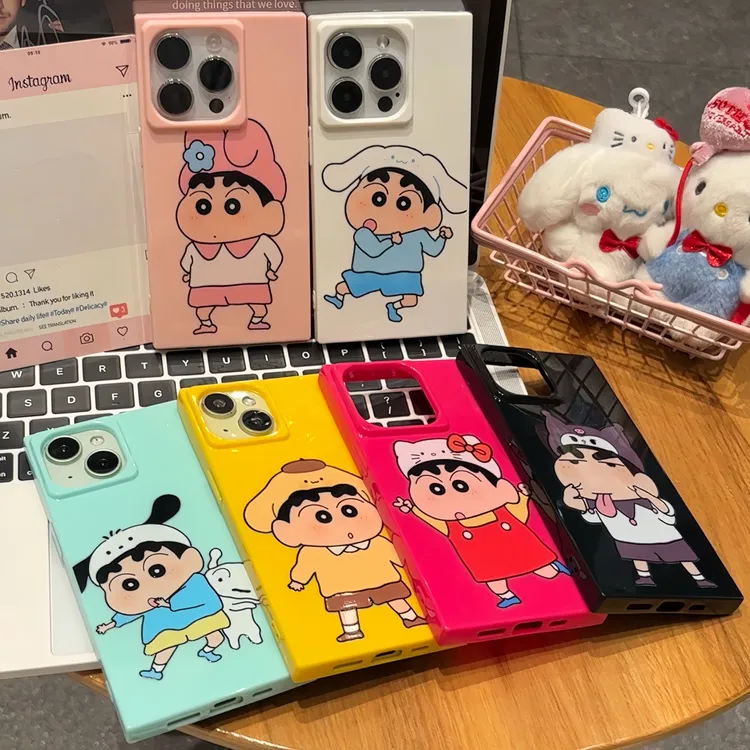 可爱小新三丽鸥套装适用苹果15/16promax手机壳方块14/13/12/11软